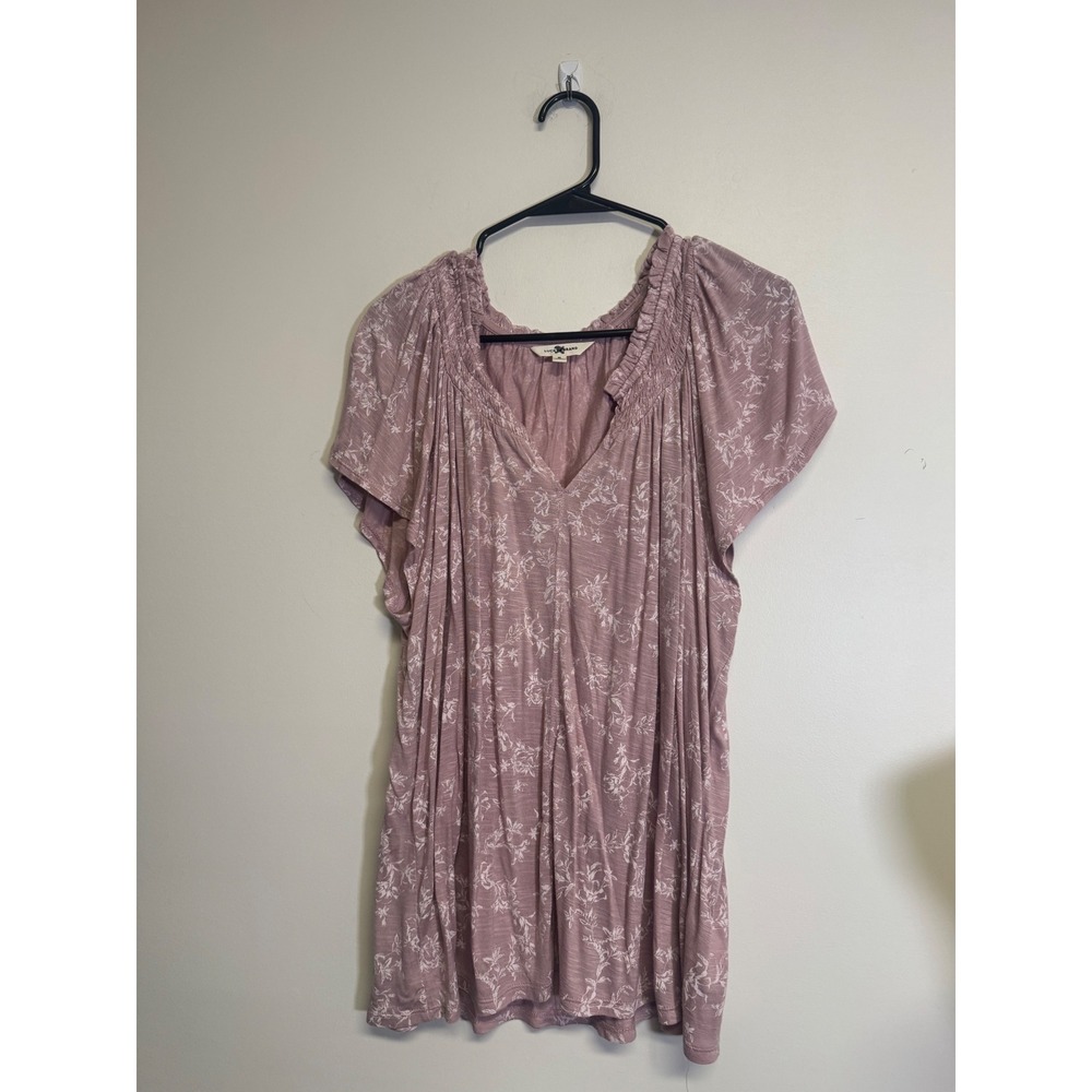 Lucky Brand Women's Pink Ruffled Floral Pattern Short Sleeve Shirt Size XL - Picture 3 of 6